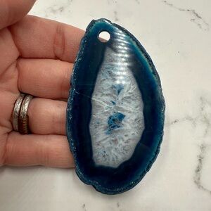 Vintage Large Blue Dyed Agate Slice Pendant - No Discounts